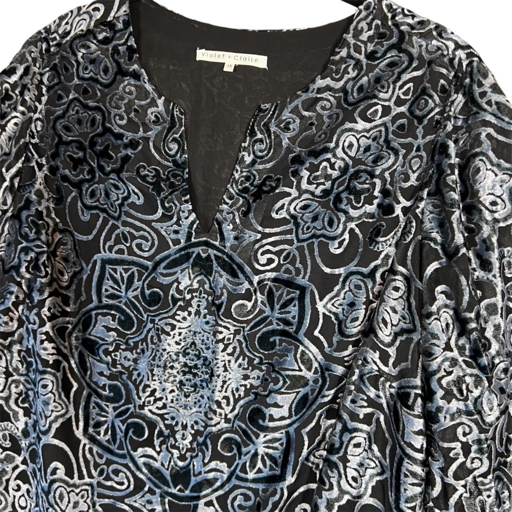 Violet & Claire Shirt Women's 1x Bohemian Velvet Burnout Sheer Sleeves Whimsgoth
